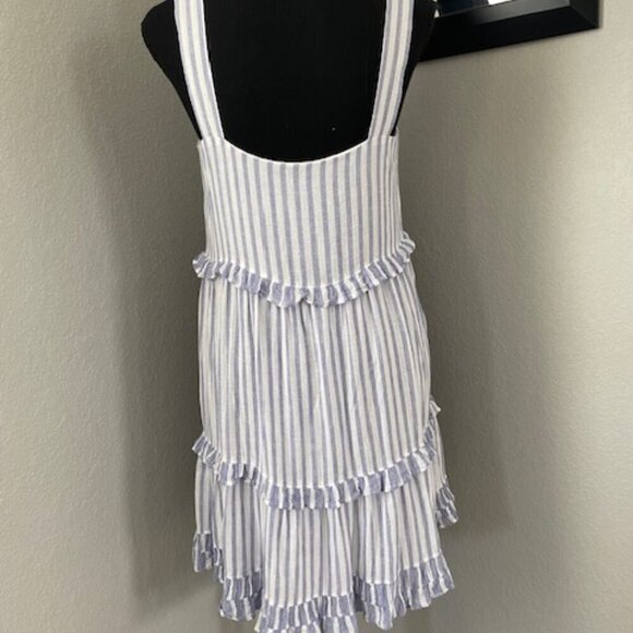 RAILS Sandy Blue White Striped Tiered Linen Mini Sundress Small - Picture 5 of 11